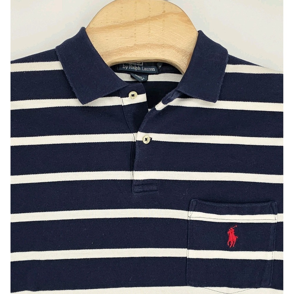 Polo Ralph Lauren Polo Shirt Mens Medium Blue Striped Pony Vintage 90s Preppy